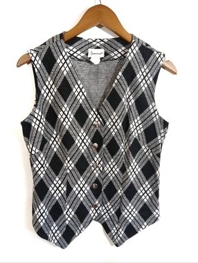 Vintage Black & White Argyle Knit Vest Top